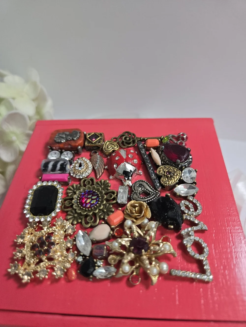 Salvaged Treasure Upcycled Jewelry Art Wooden Keepsake Trinket Box - LOVE Theme
